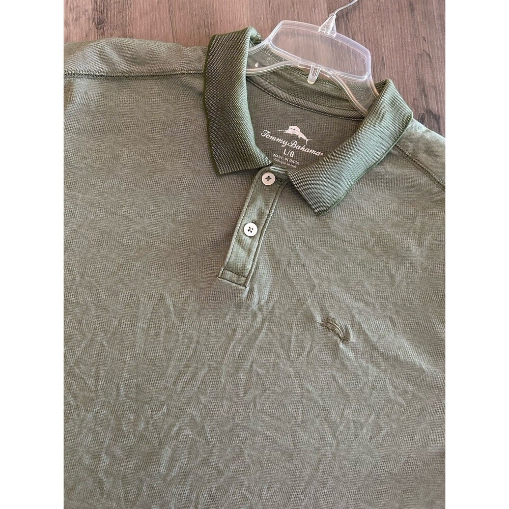 Tommy Bahama Shirt Mens Size Large Green Short Sleeve Collared Polo Casual